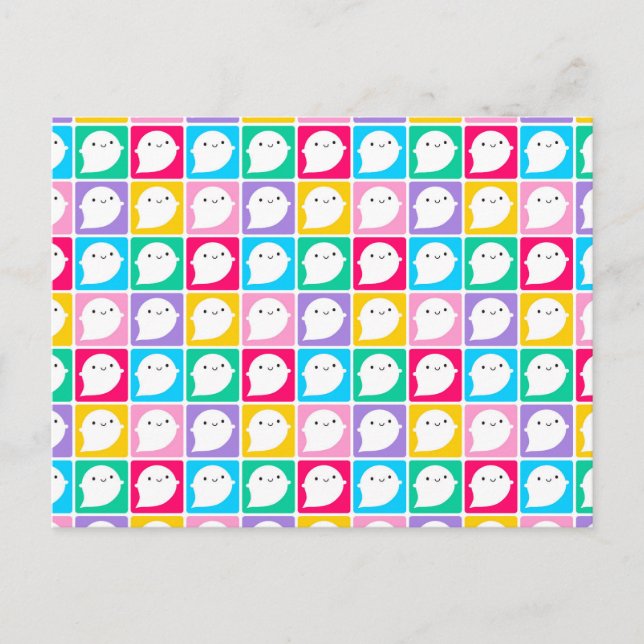 Colorful Kawaii Little Spöken Vykort (Framsida)