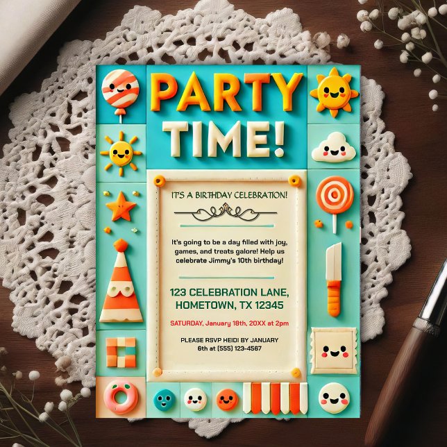 Colorful Kids Birthday Party Invitation Vykort (Skapare uppladdad)