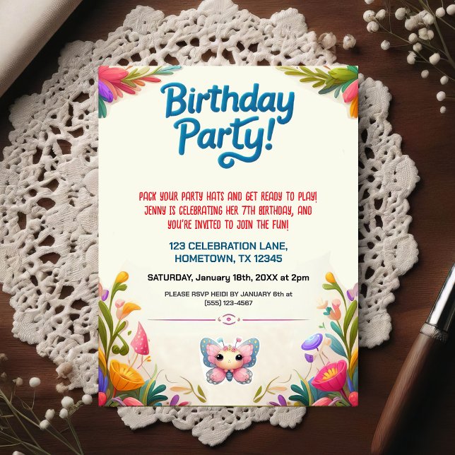 Colorful Kids Birthday Party Invitation Vykort (Skapare uppladdad)