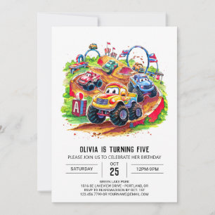Colorful Kids' Monster Lastbil Birthday Inbjudningar