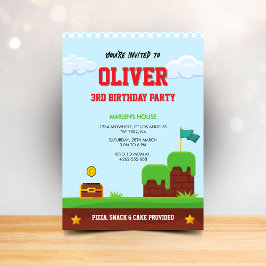 Colorful kids video game birthday invitation inbjudningar