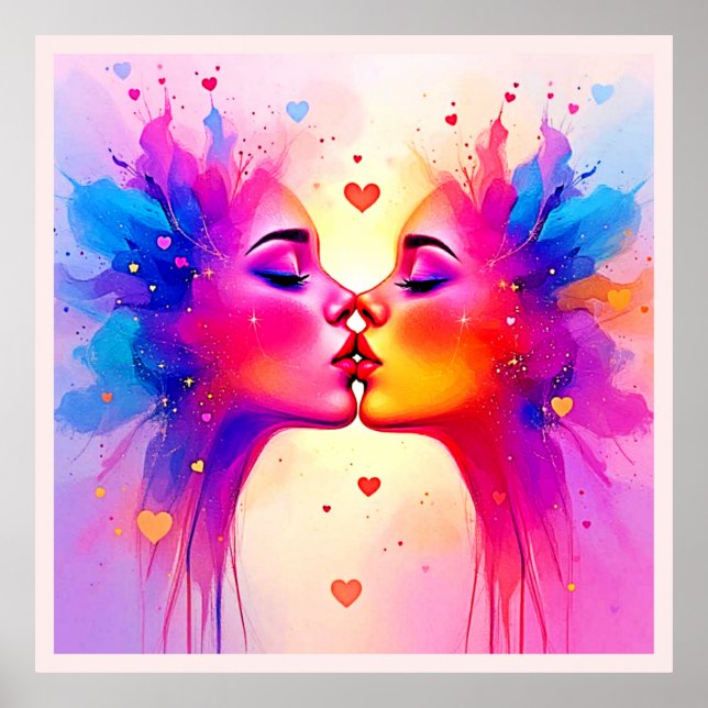 Colorful Kiss Abstrakt Art Poster (Framsidan)