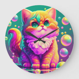 Colorful Kitten Stor Klocka