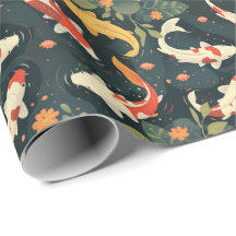 Colorful Koi and Lily Pads on Charcoal Blue Gift