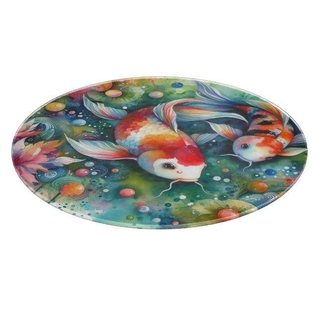 Colorful Koi Fish Whimsical Watercolor Orange Teal (Hörn)