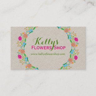 Colorful Land Flowers Faux Linen Background Visitkort