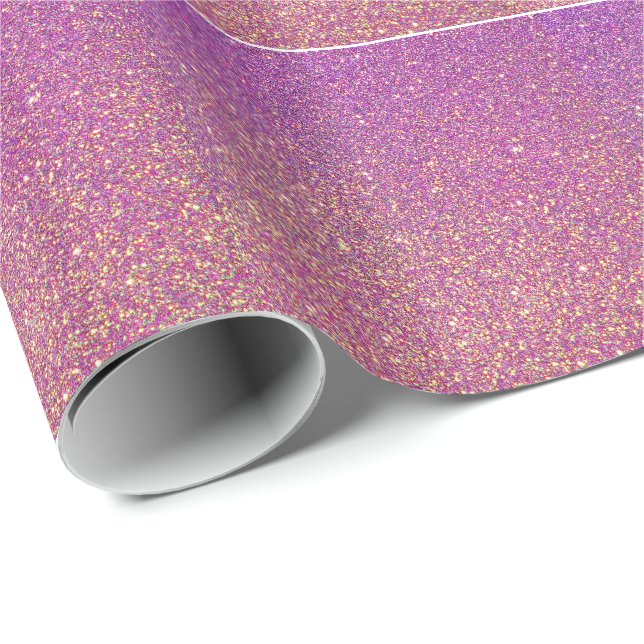Colorful Lila Glam Faux Glitter Presentpapper (Rullad Hörn)