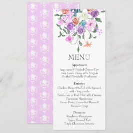 Colorful Lilac Peach Färg Mix Bouquet Dinner Menu Inbjudningar