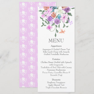 Colorful Lilac Peach Färg Mix Bouquet Dinner Menu Inbjudningar