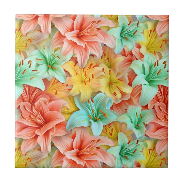 Colorful Lily Flower Seamless Mönster Kakelplatta (Framsidan)