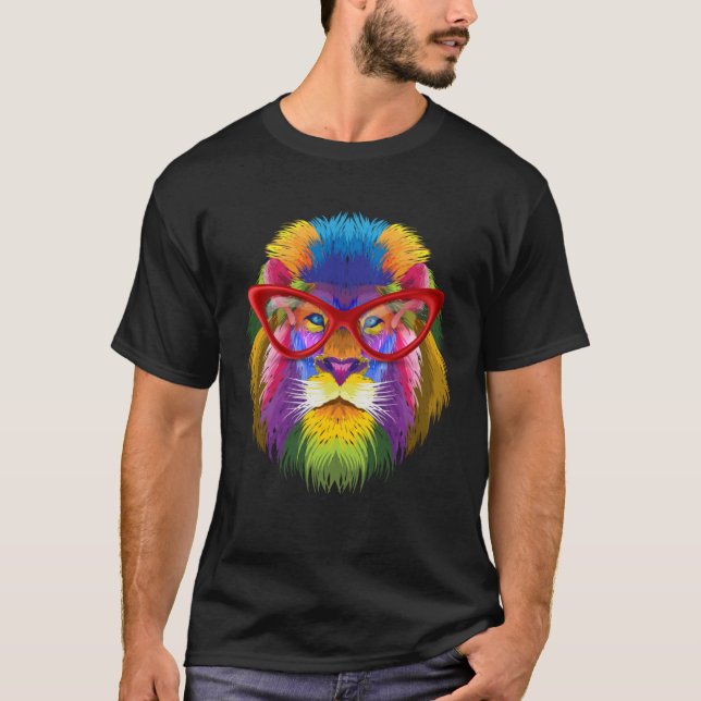 Colorful Lion Animal with glasses wildlife T Shirt (Framsida)