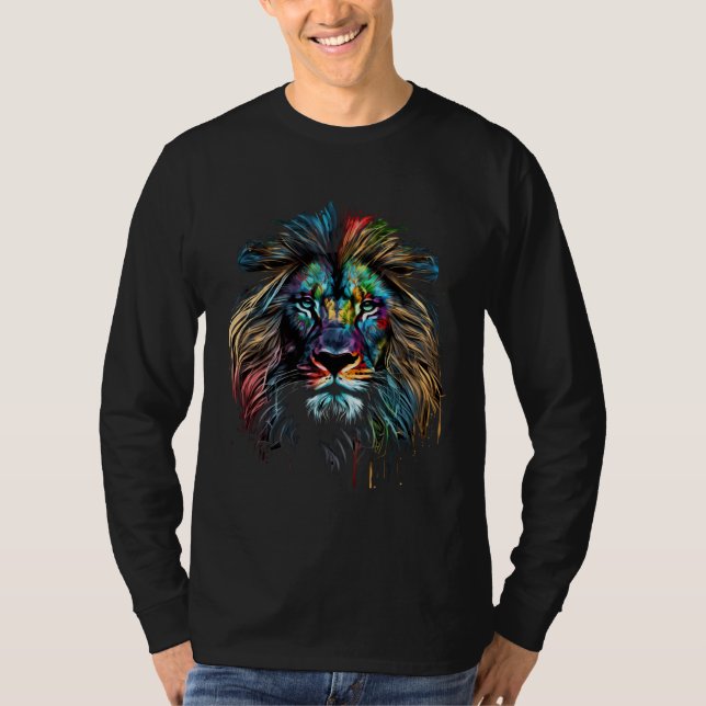 Colorful Lion Face Painting Unique Wildlife Animal T Shirt (Framsida)