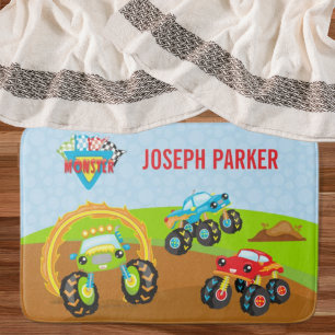 Colorful Little Boy Monster Lastbilar med First Na Badrumsmatta