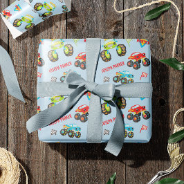 Colorful Little Boy Monster Lastbilar med First Na Presentpapper