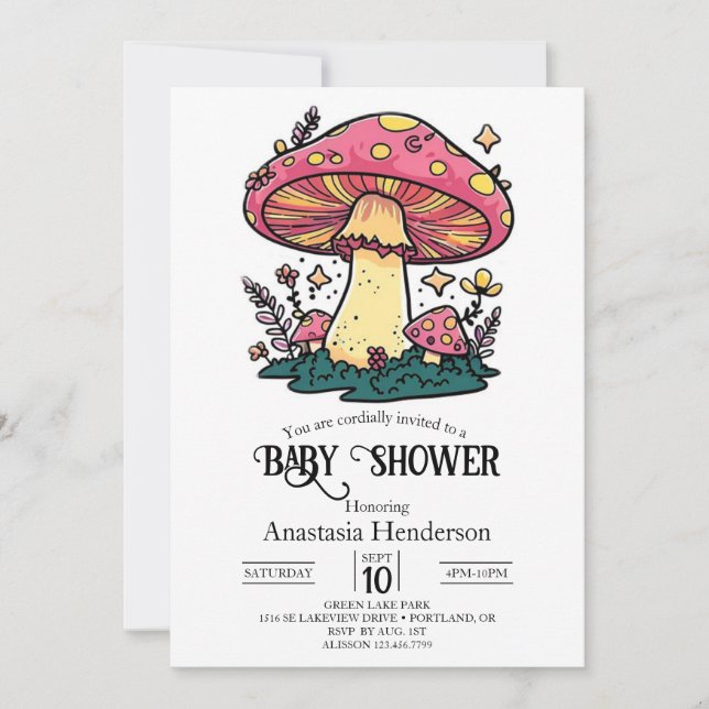 Colorful Little Mushroom Baby Shower Inbjudningar (Framsida)