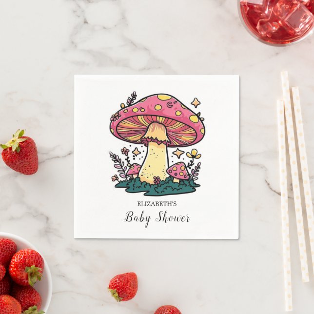 Colorful Little Mushroom Baby Shower Pappersservett (Insitu)
