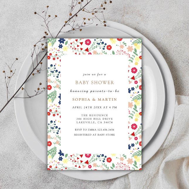 Colorful Little Wildblomme Ram Baby Shower Inbjudningar (Colorful Little Wildflower Frame Baby Shower Invitation)