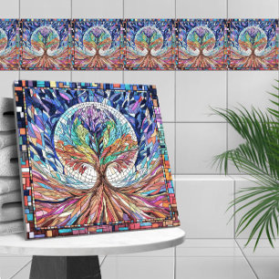Colorful Livets träd Mosaic art Kakelplatta