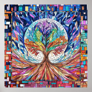 Colorful Livets träd Mosaic art Poster