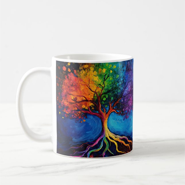 Colorful Livets träd Roots Knowledge Wisdom Peace Kaffemugg (Vänster)