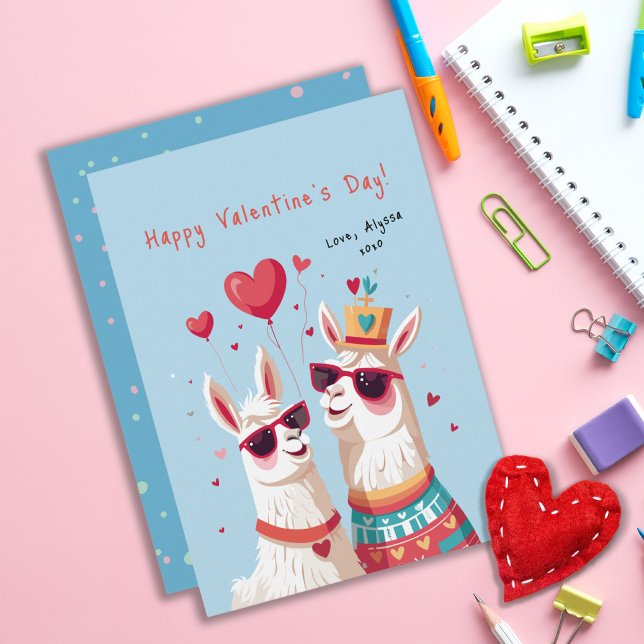 Colorful Llama Kids Classroom Valentine Day Kort (Colorful Llama Kids Classroom Valentine's Day Card)