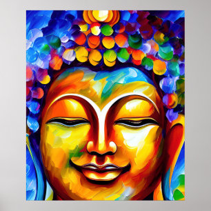 Colorful Lord Buddha Painting, Smiling Buddha Art Poster