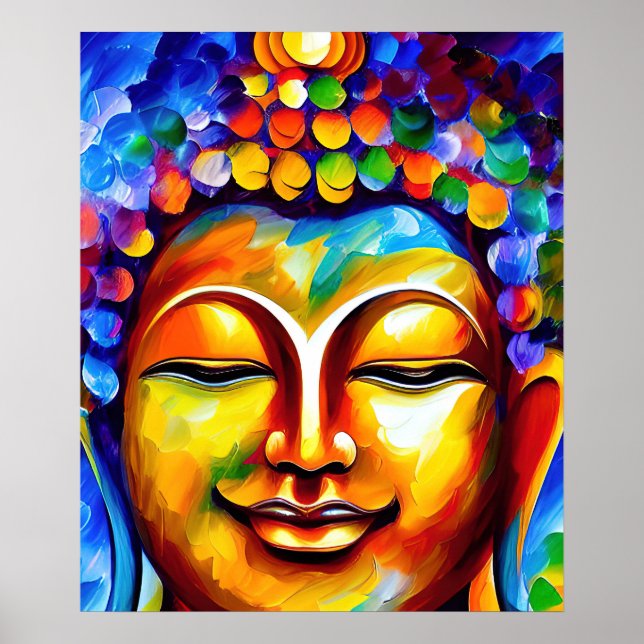 Colorful Lord Buddha Painting, Smiling Buddha Art Poster (Framsidan)