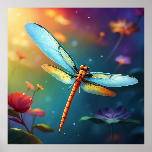 *~* Colorful Lotus Pond Dragonfly Blue Poster (Framsidan)