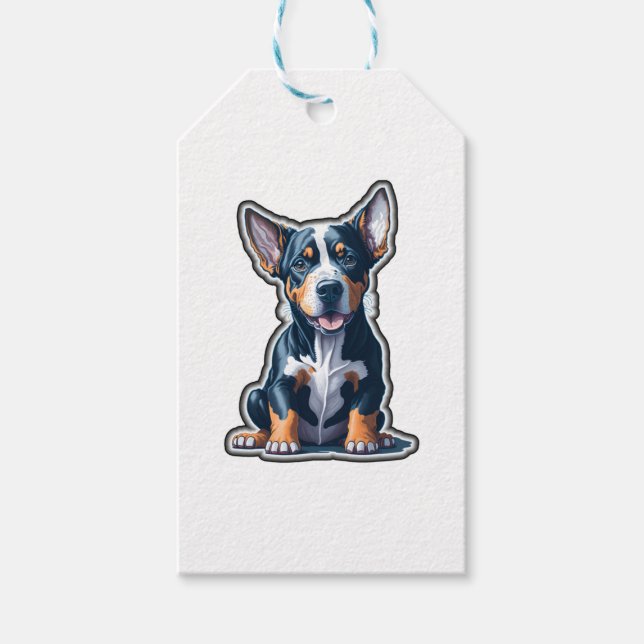 Colorful Lycklig Doberman Puppy Presentetikett (Framsidan)