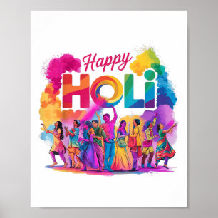 Colorful Lycklig Holi-festivalen Firande India Par Poster