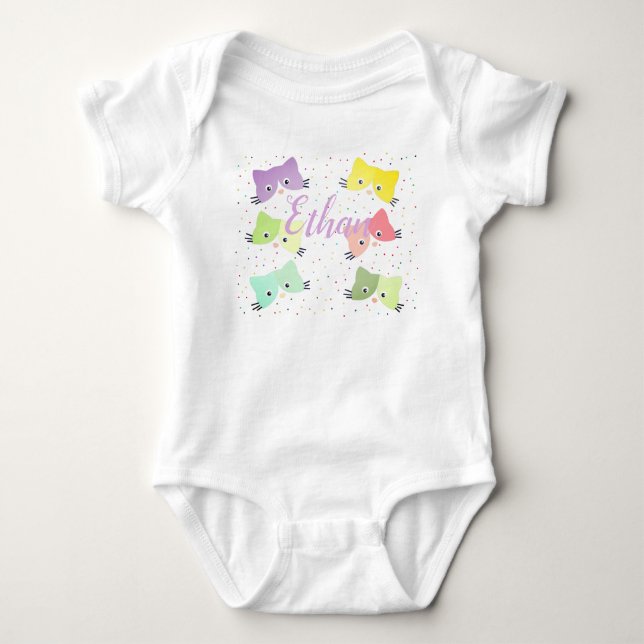 Colorful Lycklig Kittens Mönster T Shirt (Framsida)