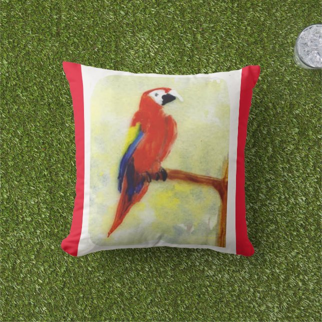 Colorful Macaw Bird Art Kudde (Gräs)