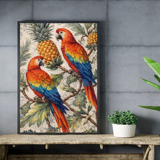 Colorful Macaw Parrots with Pineapples Poster (Skapare uppladdad)