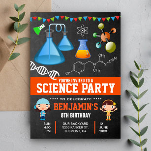 Colorful Mad Science Barns födelsedag Party Inbjudningar
