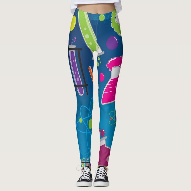 Colorful Mad Scientist Science Funky Bright Leggings (Framsida)