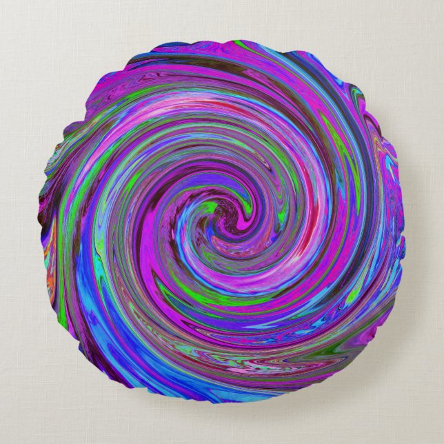 Colorful Magenta Swirl Retro Abstract Design Rund Kudde (Framsidan)