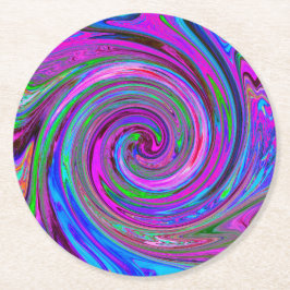 Colorful Magenta Swirl Retro Abstract Design Underlägg Papper Rund