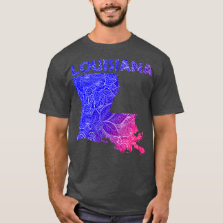 Colorful mandala art karta i Louisiana med text i T Shirt