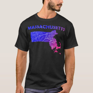 Colorful mandala art karta of Massachusetts with t Shirt