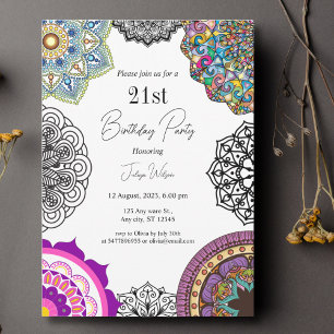 Colorful mandala Birthday Inbjudningar