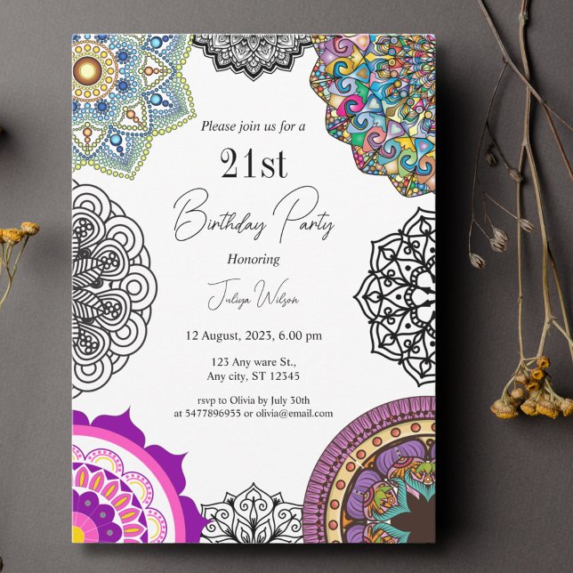 Colorful mandala Birthday Inbjudningar (Skapare uppladdad)