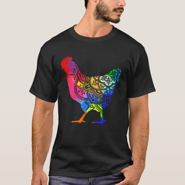Colorful Mandala Chicken Farmer T Shirt (Framsida)