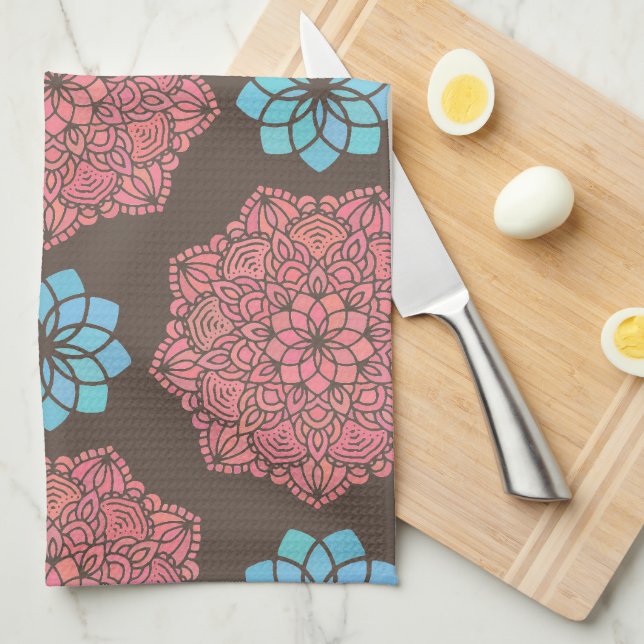 Colorful Mandala Flowers Kökshandduk (Vikt i Fjärdedel)