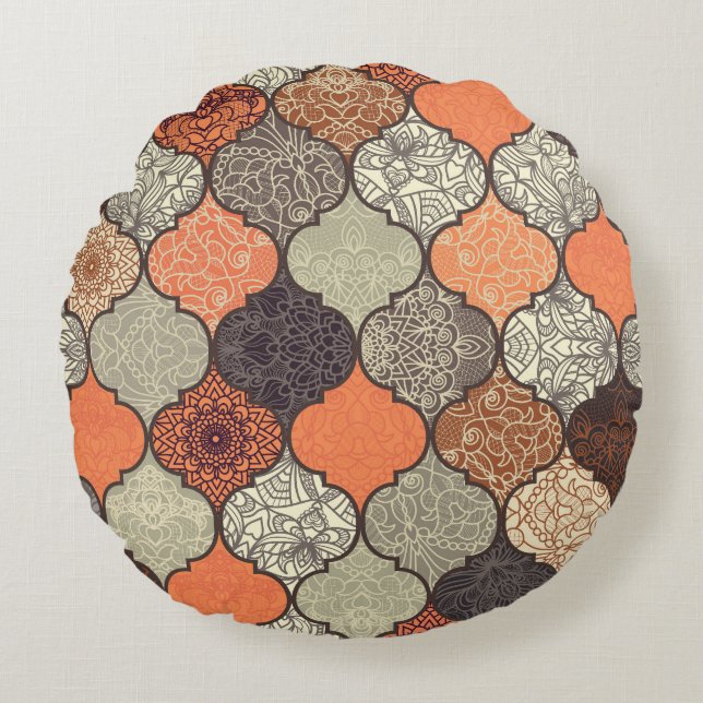 Colorful Mandala: Islamic Patchwork Seamless. Rund Kudde (Framsidan)