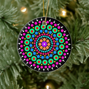 Colorful mandala julgransprydnad keramik