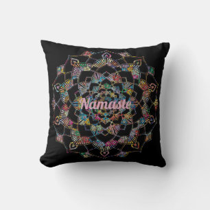 Colorful Mandala Namaste Black Dekorativ kudde