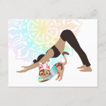 Colorful Mandala Påsk Yoga Girl and Cat