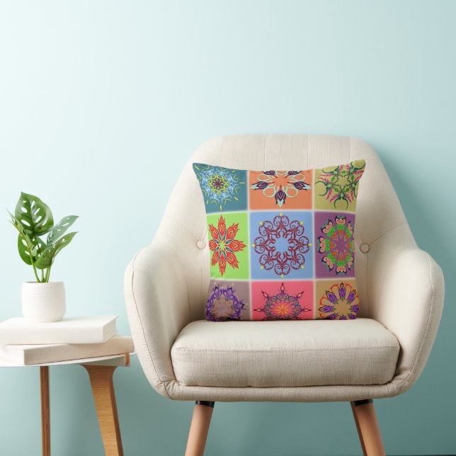 Colorful Mandala Tile Mönster - Boho Geometric Kudde (Stol)