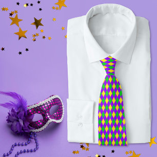 Colorful Mardi Gras Färg Harlequin Mönster Slips