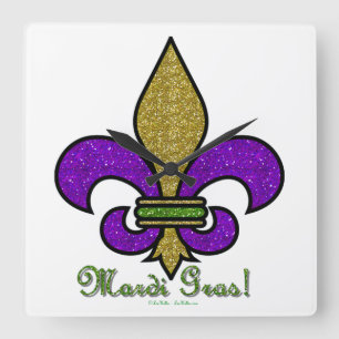 Colorful Mardi Gras Fleur De Lis Fyrkantig Klocka